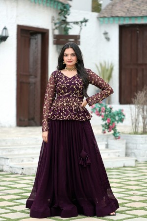 Wine New Amazing  Faux Georgette With Embroiderd Work For Lehenga Choli Set